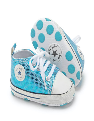First Walker Casual sequins canvas shoes soft sole prewalker toddler baby Ankle shoes Blue
